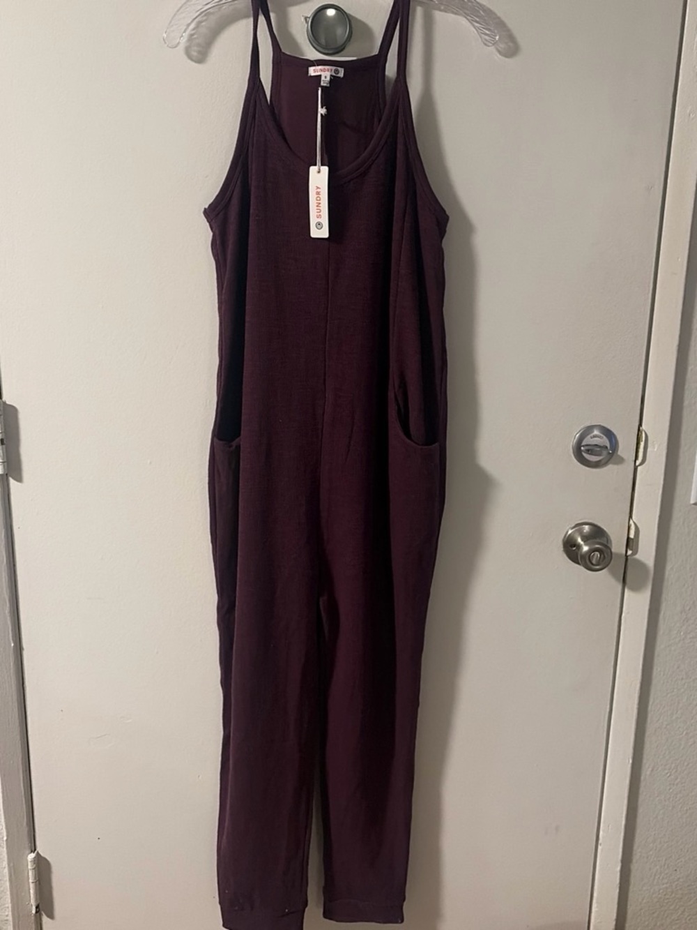 Sundry Burgundy Sleeveless Pocket Jumpsuit